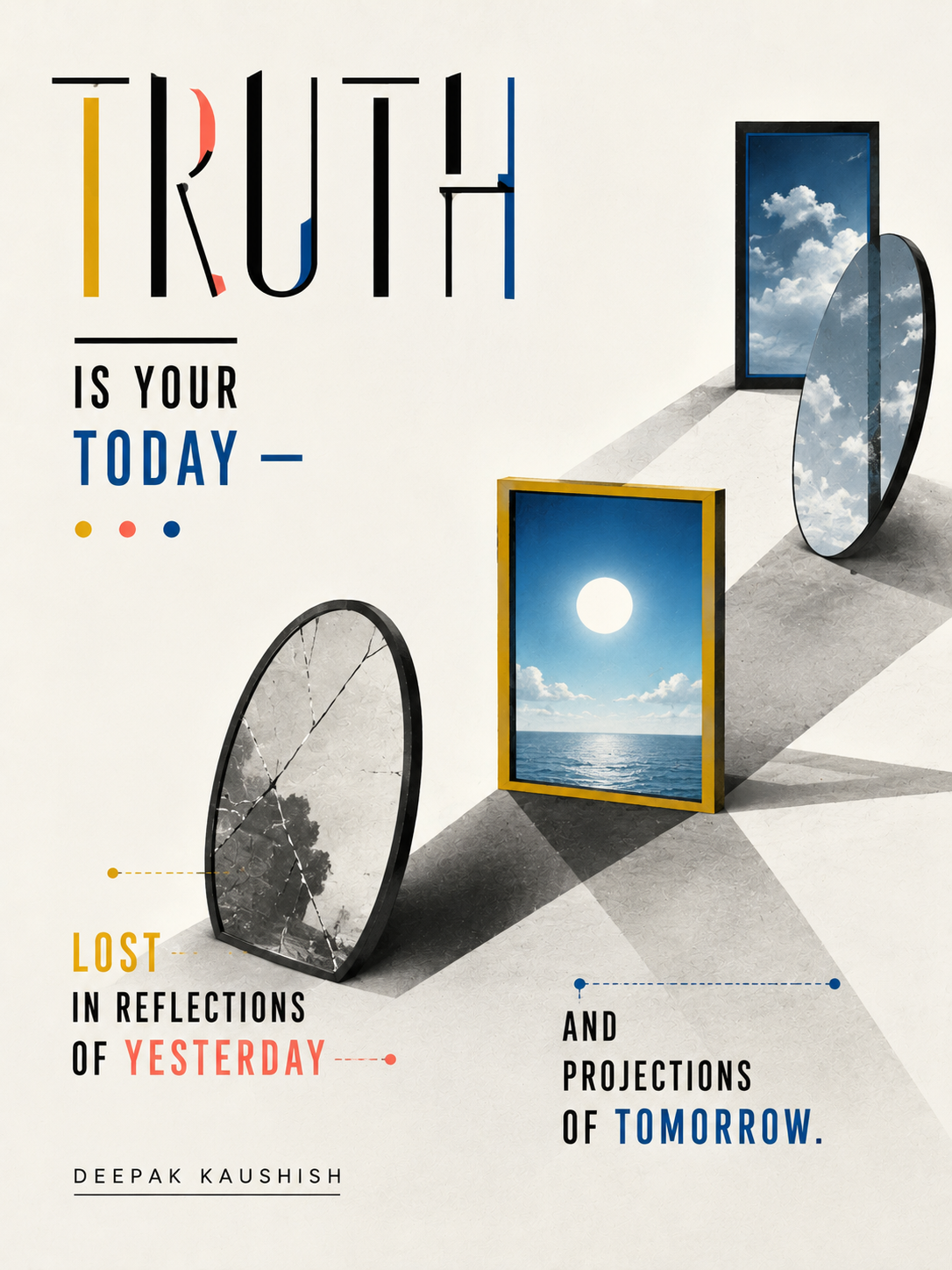Typographic artwork reading “Truth is your Today, Lost in Reflections of Yesterday and Projections of tomorrow.”, from the Truth series.