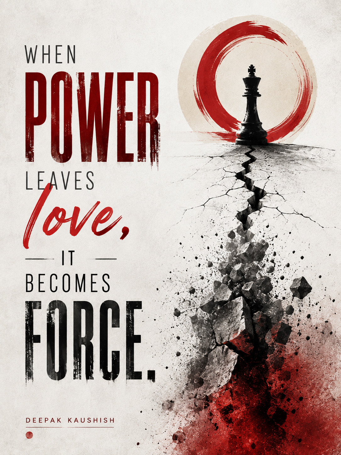 Typographic artwork reading “When power leaves love, it becomes force”, from the Love & Humanity series.